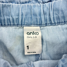 Load image into Gallery viewer, Girls Anko, chambray cotton shorts, elasticated, FUC, size 1,  