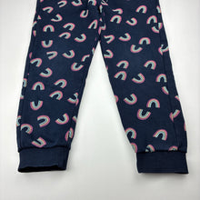 Load image into Gallery viewer, Girls Milkshake, fleece lined track pants, elasticated, rainbows, Inside leg: 43cm, GUC, size 6,  