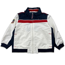 Load image into Gallery viewer, Boys Tommy Hilfiger, lightweight zip up jacket, foldaway hood, light mark left sleeve, FUC, size 3,  