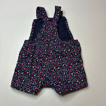 Load image into Gallery viewer, Girls Dymples, navy floral cotton overalls / shortalls, EUC, size 0,  