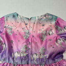 Load image into Gallery viewer, Girls lined, party dress, unicorns, no labels, armpit to armpit: 26.5cm, GUC, size 1, L: 44cm
