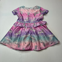 Load image into Gallery viewer, Girls lined, party dress, unicorns, no labels, armpit to armpit: 26.5cm, GUC, size 1, L: 44cm