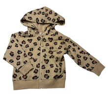 Load image into Gallery viewer, Girls fleece lined, animal print zip hoodie sweater, no labels, armpit to armpit: 31cm, armpit to cuff: 23cm, EUC, size 2,  
