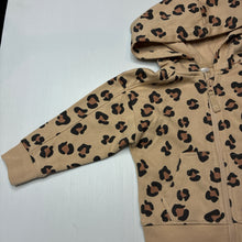 Load image into Gallery viewer, Girls fleece lined, animal print zip hoodie sweater, no labels, armpit to armpit: 31cm, armpit to cuff: 23cm, EUC, size 2,  