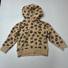 Load image into Gallery viewer, Girls fleece lined, animal print zip hoodie sweater, no labels, armpit to armpit: 31cm, armpit to cuff: 23cm, EUC, size 2,  