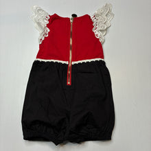 Load image into Gallery viewer, Girls Penny &amp; Co, lace trim red &amp; black romper, EUC, size 00,  