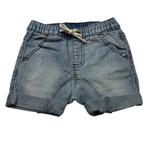 Load image into Gallery viewer, Unisex Baby Berry, blue stretch denim shorts, elasticated, GUC, size 0,  