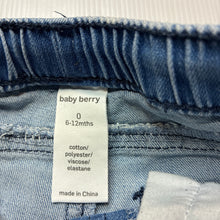 Load image into Gallery viewer, Unisex Baby Berry, blue stretch denim shorts, elasticated, GUC, size 0,  