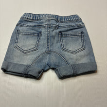 Load image into Gallery viewer, Unisex Baby Berry, blue stretch denim shorts, elasticated, GUC, size 0,  