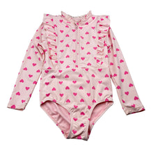 Load image into Gallery viewer, Girls Wave Zone, long sleeve swim one-piece, hearts, GUC, size 5,  