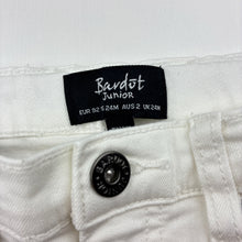 Load image into Gallery viewer, Girls Bardot Junior, white stretch denim jeans, adjustable, Inside leg: 34cm, FUC, size 2,  