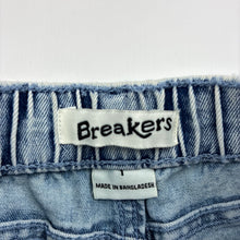 Load image into Gallery viewer, Unisex Breakers, blue stretch denim shorts, elasticated, GUC, size 1,  