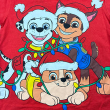 Load image into Gallery viewer, Unisex Nickelodeon, Paw Patrol cotton Christmas tee / top, discolouration on back, FUC, size 4,  