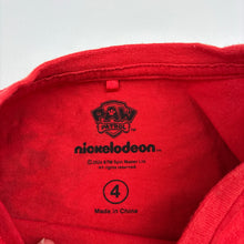 Load image into Gallery viewer, Unisex Nickelodeon, Paw Patrol cotton Christmas tee / top, discolouration on back, FUC, size 4,  