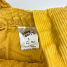 Load image into Gallery viewer, Girls Baby Berry, yellow corduroy cotton overalls, GUC, size 0,  
