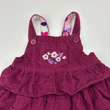 Load image into Gallery viewer, Girls Anko, embroidered corduroy cotton overalls dress, EUC, size 0, L: 35cm