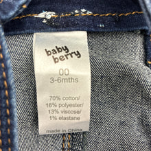 Load image into Gallery viewer, Unisex Baby Berry, dark stretch denim overalls / dungarees, EUC, size 00,  