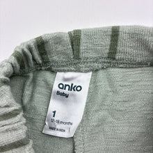 Load image into Gallery viewer, Unisex Anko, green stripe casual pants, elasticated, EUC, size 1,  
