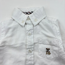 Load image into Gallery viewer, Boys Ollie's Place, white cotton long sleeve shirt, marks back left cuff, FUC, size 00,  