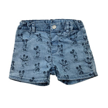 Load image into Gallery viewer, Unisex H&amp;M, Disney Mickey Mouse stretch denim shorts, adjustable, FUC, size 2,  