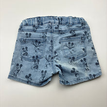 Load image into Gallery viewer, Unisex H&amp;M, Disney Mickey Mouse stretch denim shorts, adjustable, FUC, size 2,  