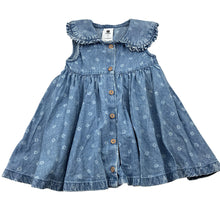 Load image into Gallery viewer, Girls Dymples, floral chambray cotton dress, GUC, size 0, L: 39cm