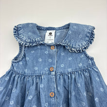 Load image into Gallery viewer, Girls Dymples, floral chambray cotton dress, GUC, size 0, L: 39cm
