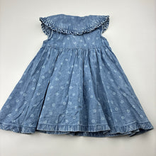Load image into Gallery viewer, Girls Dymples, floral chambray cotton dress, GUC, size 0, L: 39cm