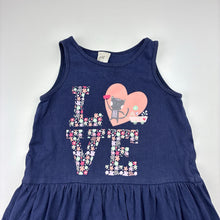 Load image into Gallery viewer, Girls H&amp;M, navy cotton casual dress, cat, GUC, size 1, L: 41cm