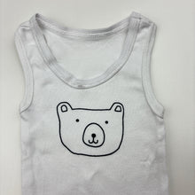 Load image into Gallery viewer, Unisex Kids &amp; Co, white cotton singlet top, bear, EUC, size 000,  