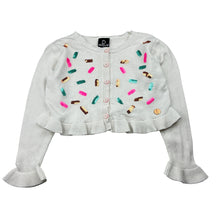 Load image into Gallery viewer, Girls Sista, white knitted cotton cardigan, sequins, GUC, size 3,  