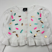 Load image into Gallery viewer, Girls Sista, white knitted cotton cardigan, sequins, GUC, size 3,  