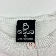 Load image into Gallery viewer, Girls Sista, white knitted cotton cardigan, sequins, GUC, size 3,  
