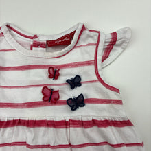 Load image into Gallery viewer, Girls Sprout, striped cotton dress, butterflies, GUC, size 000, L: 31cm