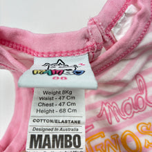 Load image into Gallery viewer, Girls MAMBO, stretchy singletsuit romper, FUC, size 00,  