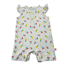 Load image into Gallery viewer, Girls Marquise, soft feel cotton romper, tropical fruit, EUC, size 0000,  
