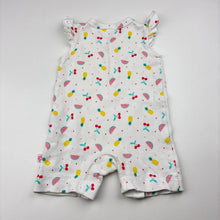 Load image into Gallery viewer, Girls Marquise, soft feel cotton romper, tropical fruit, EUC, size 0000,  
