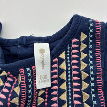 Load image into Gallery viewer, Girls Dymples, embroidered navy cotton top, GUC, size 000,  