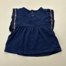Load image into Gallery viewer, Girls Dymples, embroidered navy cotton top, GUC, size 000,  