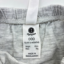 Load image into Gallery viewer, Unisex Dymples, grey marle pants / bottoms, elasticated, GUC, size 000,  