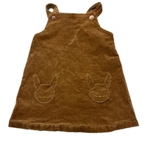 Load image into Gallery viewer, Girls Seed, stretch corduroy overalls dress / pinafore, rabbits, GUC, size 1, L: 43cm