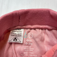 Load image into Gallery viewer, Girls Bilbi, pink velour track pants, elasticated, EUC, size 000,  