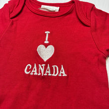 Load image into Gallery viewer, Unisex embroidered, red cotton romper, Canada, GUC, size 000,  