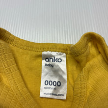 Load image into Gallery viewer, Unisex Anko, yellow ribbed cotton bodysuit / romper, EUC, size 0000,  