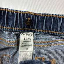Load image into Gallery viewer, Boys Carters, blue stretch denim jeans, elasticated, Inside leg: 23.5cm, GUC, size 12 months,  