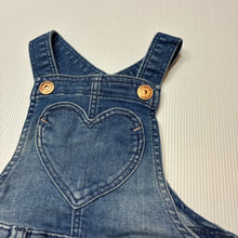 Load image into Gallery viewer, Girls H&amp;M, soft feel stretch knit denim overalls / shortalls, GUC, size 00,  