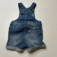 Load image into Gallery viewer, Girls H&amp;M, soft feel stretch knit denim overalls / shortalls, GUC, size 00,  