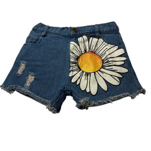 Load image into Gallery viewer, Girls denim, shorts, elasticated, flower, GUC, size 4,  