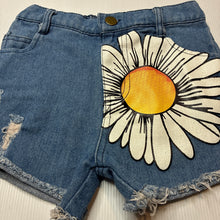 Load image into Gallery viewer, Girls denim, shorts, elasticated, flower, GUC, size 4,  