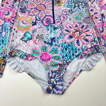 Load image into Gallery viewer, Girls Minihaha, colourful long sleeve swim one-piece, GUC, size 14,  